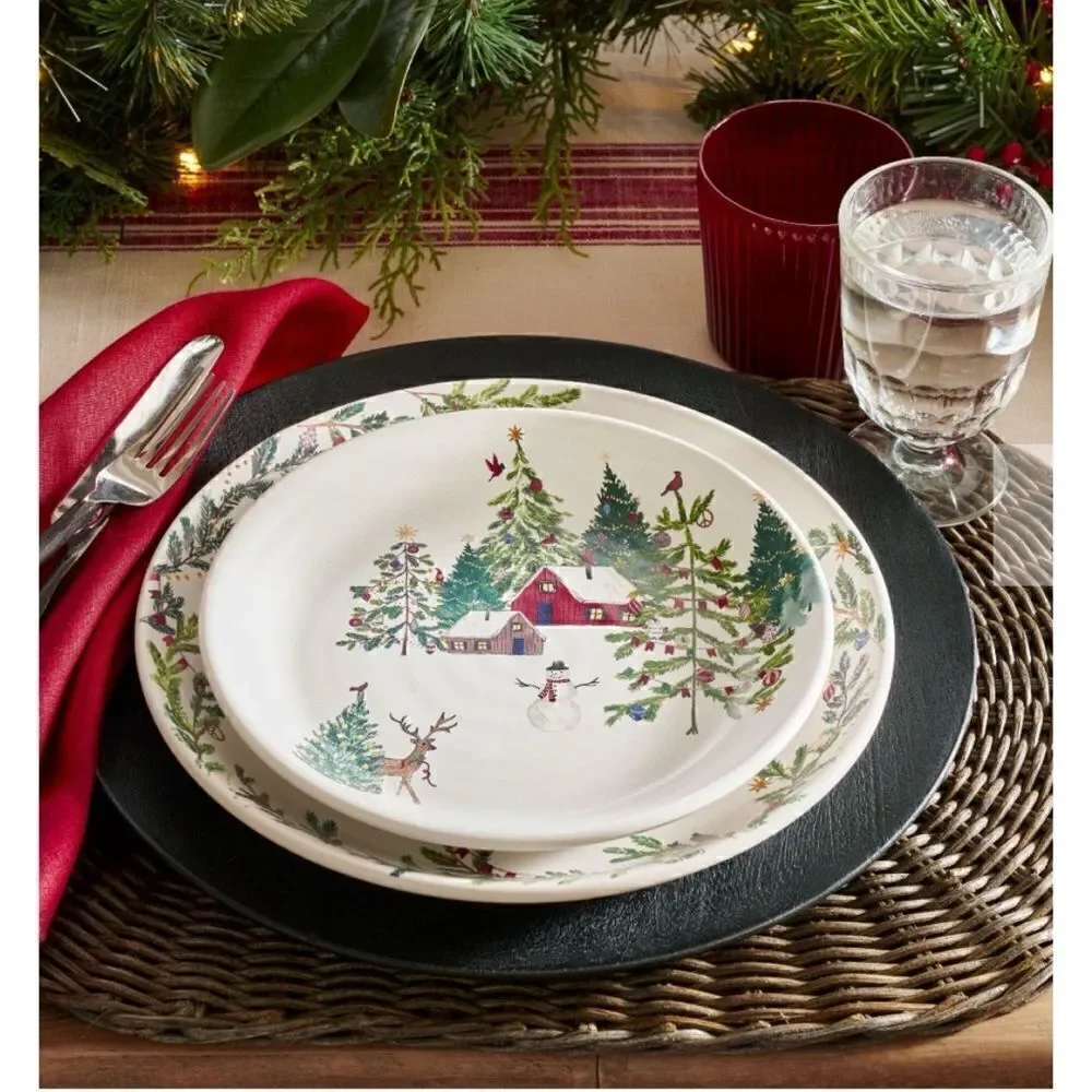Pottery Barn Christmas in the Country Stoneware Salad Plates, Set of 4/ NEW